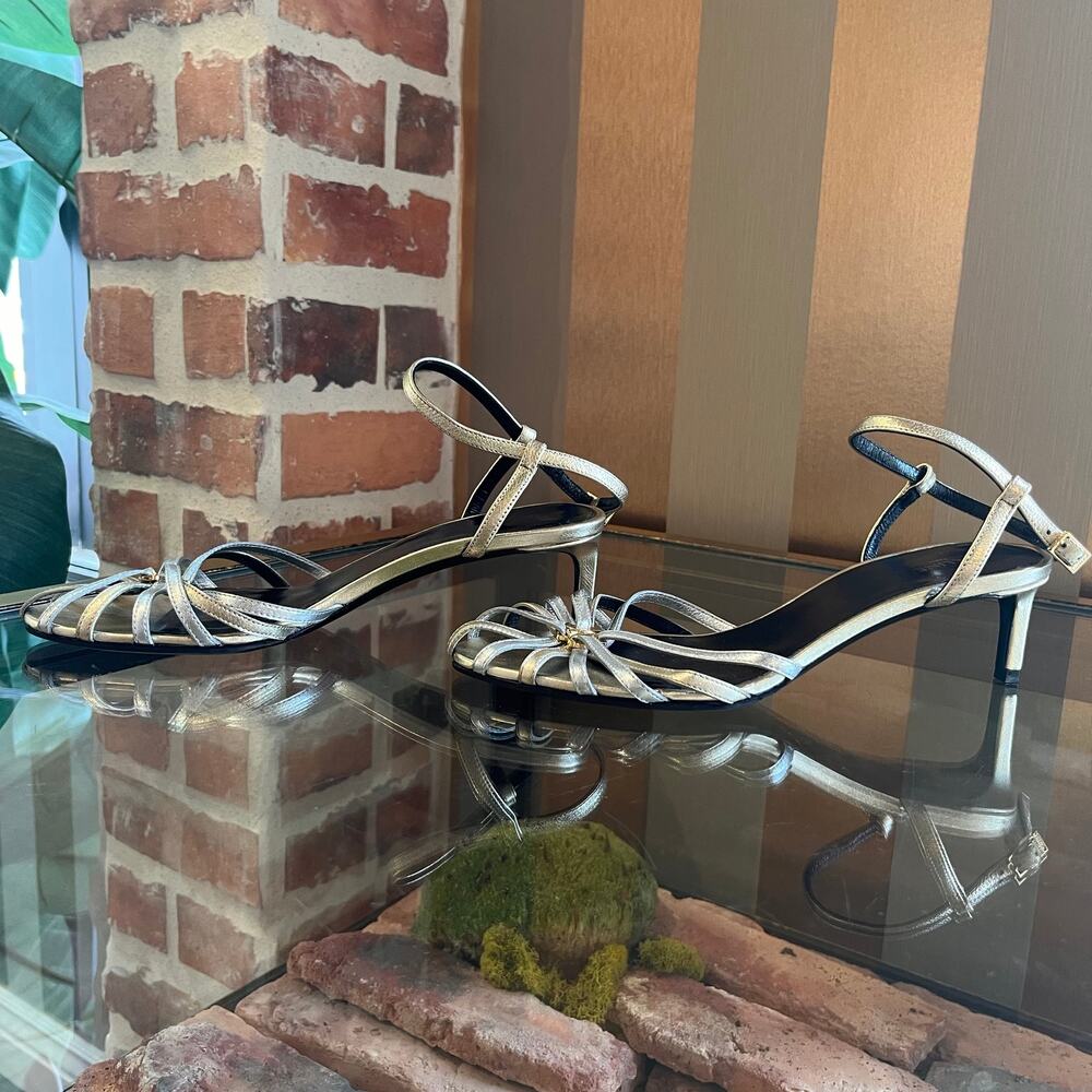 CELINE Metallic Gold/Silver Lambskin Triomphe Sandals SZ 36.5 (US 6.5) - Picture 3 of 11